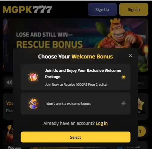 MGPK777 Game Image Welcome bonus