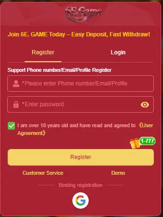 6E Game register sign up